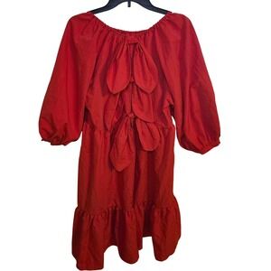 Nwt Mulla Red Balloon Sleeve Tiered Ruffle Bow Back Dress Women's Size Large $74